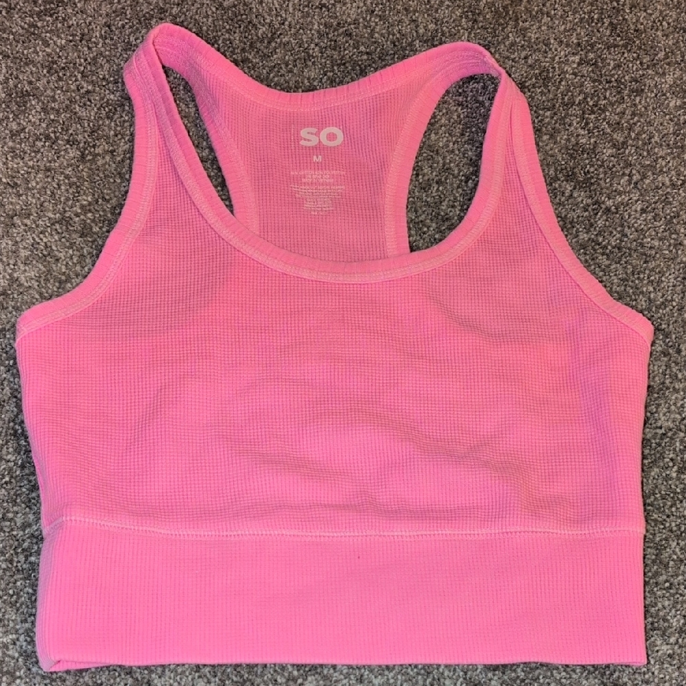 SO Women's Pink Ribbed Sports Bra
